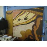 LARGE PAINTED SCREEN OR ROOM DIVIDER IN THREE PANELS, EACH PANEL 80CM WIDE