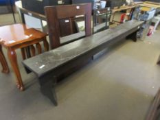 PAINTED PINE REFECTORY STYLE BENCH, LENGTH 267CM