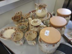 QUANTITY OF FOSTERS POTTERY MUGS, KITCHEN POTS ETC