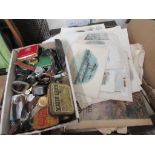 BOX CONTAINING EPHEMERA INCLUDING 19TH CENTURY PRINTS ETC AND A BOX CONTAINING QUANTITY OF WRIST