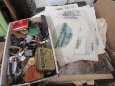 BOX CONTAINING EPHEMERA INCLUDING 19TH CENTURY PRINTS ETC AND A BOX CONTAINING QUANTITY OF WRIST