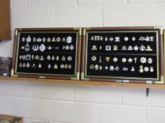 TWO FRAMED COLLECTIONS OF MILITARY AND REPRODUCTION CAP BADGES