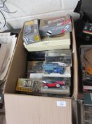 BOX CONTAINING DIE-CAST VINTAGE STYLE TOYS INCLUDING DAYS GONE BY VANS, BURAGO MERCEDES BENZ 500K