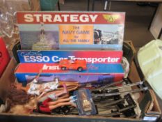 BOX CONTAINING TOYS INCLUDING ARIEL STRATEGY GAME, BOXED ESSO COLLECTION, DIECAST SCANIA