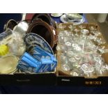 BOX OF VARIOUS HOUSEHOLD GLASS WARE AND A BOX OF KITCHEN ITEMS, PLATES ETC