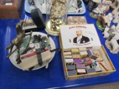 COLLECTION OF MATCHBOXES AND CIGAR BOXES, DOMED CLOCK, MIXED WATCHES ETC