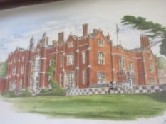 FRAMED PRINT DEPICTING LATIMER HOUSE TOGETHER WITH A MILITARY INTEREST INSCRIPTION, OVERALL SIZE