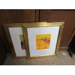 PAIR OF FRAMED PRINTS OF ABSTRACT COUNTRY SCENES, FRAME SIZE 49CM WIDE