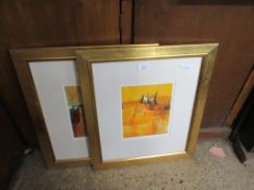 PAIR OF FRAMED PRINTS OF ABSTRACT COUNTRY SCENES, FRAME SIZE 49CM WIDE