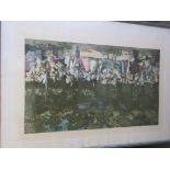 LARGE FRAMED PRINT WITH PUBLISHERS STAMP DEPICTING A 19TH CENTURY GARDEN PARTY, SIGNED IN PENCIL