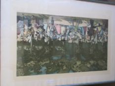 LARGE FRAMED PRINT WITH PUBLISHERS STAMP DEPICTING A 19TH CENTURY GARDEN PARTY, SIGNED IN PENCIL