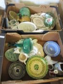 TWO BOXES CONTAINING VARIOUS CERAMICS, JELLY MOULDS ETC