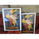 TWO FRAMED ASTI CINZANO POSTERS, LARGER APPROX 61CM X 77CM