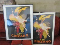 TWO FRAMED ASTI CINZANO POSTERS, LARGER APPROX 61CM X 77CM