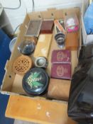 BOX CONTAINING QUANTITY OF VARIOUS TREEN BOXES AND OTHER COLLECTIBLES