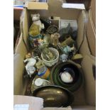 BOX OF VARIOUS ORNAMENTS AND METAL WARE ETC