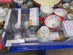 BOX CONTAINING MIXED CERAMICS INCLUDING CROFTON PRESENTATION CUP, SAUCER AND PLATE SETS ETC