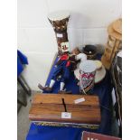 QUANTITY OF COLLECTIBLES INCLUDING VINTAGE PELHAM TYPE PUPPET OF A PIRATE TOGETHER WITH PERCUSSION