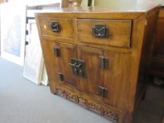 20TH CENTURY ARTS & CRAFTS STYLE CABINET WITH TWO DRAWERS OVER TWO DOORS, 87CM WIDE