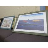 FRAMED PRINT DEPICTING WHALE WATCHING SIZE 78 X 58CM