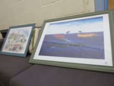 FRAMED PRINT DEPICTING WHALE WATCHING SIZE 78 X 58CM