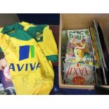 BOX CONTAINING VARIOUS COLLECTIBLES INCLUDING NORWICH CITY FOOTBALL PROGRAMMES, BOXED TAXI GAME