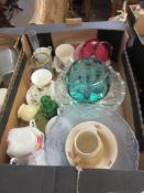 BOX OF VARIOUS GLASS WARE AND CERAMICS INCLUDING ROYAL ALBERT OLD COUNTRY ROSES, LADY CARLISLE