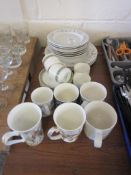 SELECTION OF MIXED HOUSEHOLD CERAMICS INCLUDING ROYAL DOULTON RONDELAY CUPS AND SAUCERS ETC