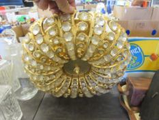 MOULDED GILT AND GLASS ORNATE CEILING LIGHT FITTING, DIAM 38CM