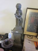 MODERN MOULDED STATUE DEPICTING A CHERUB READING A BOOK ON A PLINTH, HEIGHT 76CM