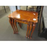 NEST OF THREE YEW EFFECT MODERN OCCASIONAL TABLES, LARGEST 54CM WIDE