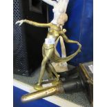 TWO FIGURES VIZ A VERY HEAVY CAST BRASS ART DECO DANCING LADY, HEIGHT 32CM PLUS A FURTHER IVOREX