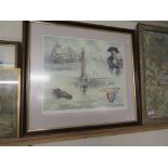 FRAMED PRINT COMMEMORATING GREAT YARMOUTH, SIGNED TO MARGIN, APPROX 45 X 45CM