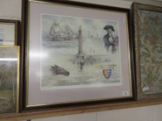 FRAMED PRINT COMMEMORATING GREAT YARMOUTH, SIGNED TO MARGIN, APPROX 45 X 45CM