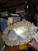 MOULDED SHELL DESIGN WALL MIRROR AND A BOX FULL OF CLEARANCE SUNDRIES