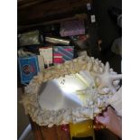 MOULDED SHELL DESIGN WALL MIRROR AND A BOX FULL OF CLEARANCE SUNDRIES