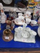 SELECTION OF VARIOUS CERAMICS INCLUDING DRESSING TABLE SET, GRAFTON CUPS AND SAUCERS ETC