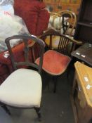 EDWARDIAN CORNER CHAIR, 19TH CENTURY DINING CHAIR AND A 20TH CENTURY BENTWOOD DINING CHAIR (3)