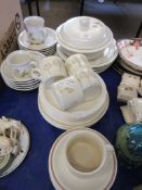 QUANTITY OF DUSTY MEADOW DINNER WARES TOGETHER WITH CHURCHILL EARTHENWARE PLATES AND CUPS AND