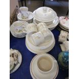 QUANTITY OF DUSTY MEADOW DINNER WARES TOGETHER WITH CHURCHILL EARTHENWARE PLATES AND CUPS AND