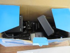 BOX CONTAINING A THREE PIECE CORDLESS DESK PHONE SET