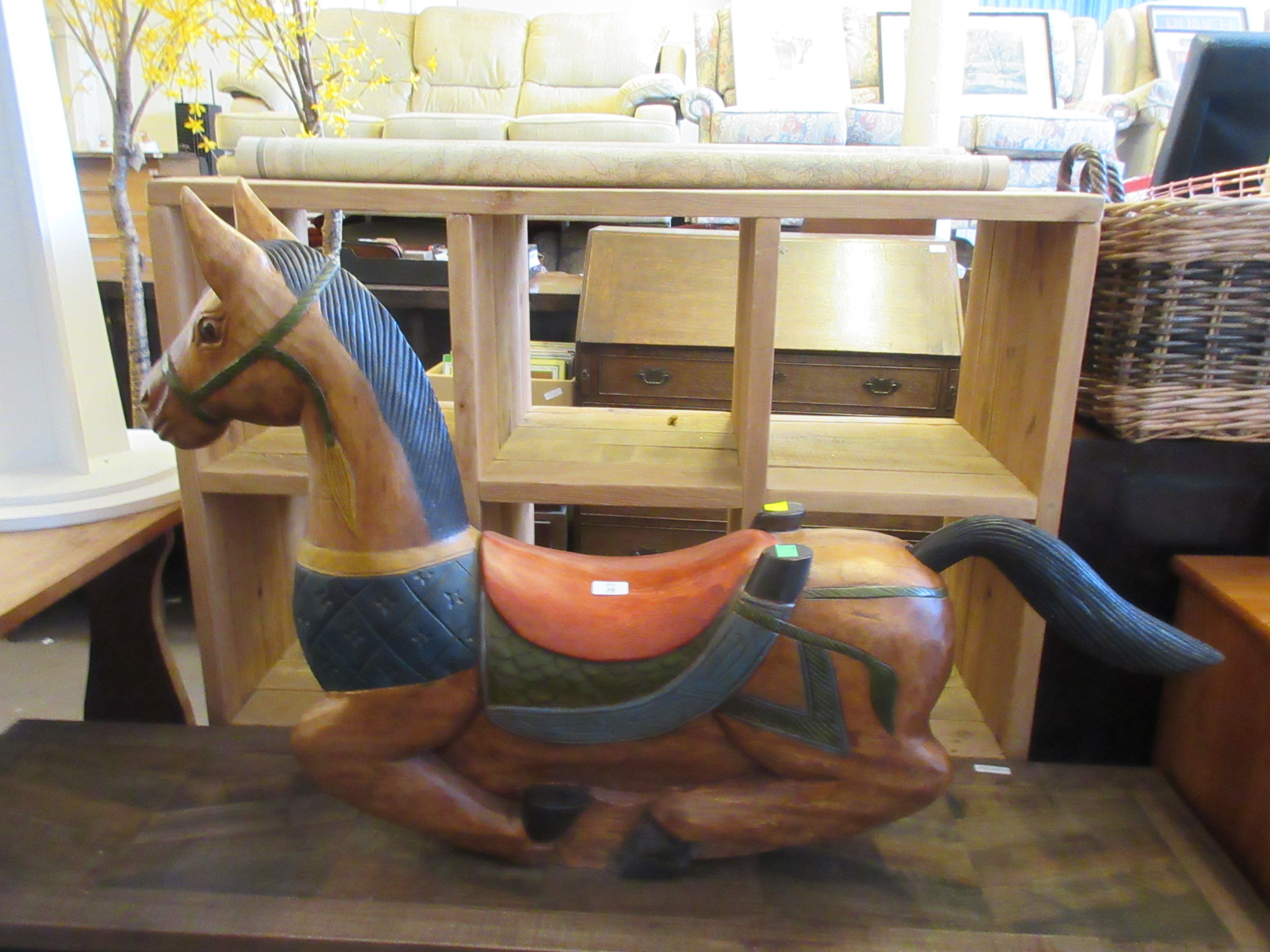 MODERN SOLID WOOD ROCKING HORSE, FASHIONED AS A FAIRGROUND CAROUSEL HORSE, HEIGHT APPROX 75CM