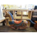 MODERN SOLID WOOD ROCKING HORSE, FASHIONED AS A FAIRGROUND CAROUSEL HORSE, HEIGHT APPROX 75CM