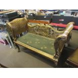 IMPRESSIVE MOULDED GILTWOOD AND CANE UPHOLSTERED BENCH OR SOFA, LENGTH APPROX 118CM