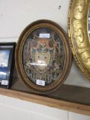 FRAMED DEPICTION OF COAT OF ARMS OF WOOLASTON OF LOWESBY (LEICESTER), APPROX 30CM