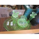 COLOURED PRESSED GLASS DRESSING TABLE SET
