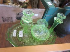 COLOURED PRESSED GLASS DRESSING TABLE SET