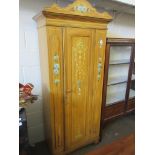 VINTAGE PINE SINGLE WARDROBE WITH LATER HAND PAINTED DECORATION, MAX WIDTH 85CM