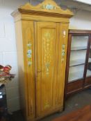 VINTAGE PINE SINGLE WARDROBE WITH LATER HAND PAINTED DECORATION, MAX WIDTH 85CM