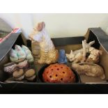 BOX OF VARIOUS SYLVAC FIGURES INCLUDING DOGS AND A CAT, SHIP ETC